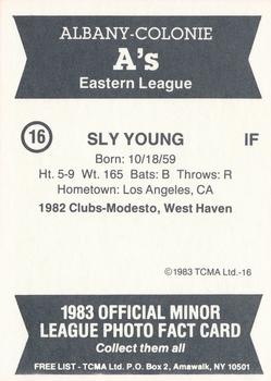1983 TCMA Albany-Colonie A's #16b Sly Young Back