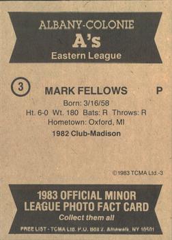1983 TCMA Albany-Colonie A's #3 Mark Fellows Back