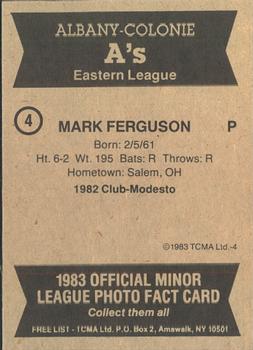 1983 TCMA Albany-Colonie A's #4 Mark Ferguson Back