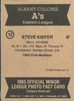 1983 TCMA Albany-Colonie A's #12 Steve Kiefer Back