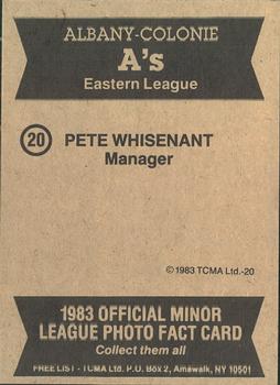 1983 TCMA Albany-Colonie A's #20 Pete Whisenant Back