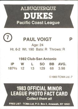 1983 TCMA Albuquerque Dukes #7 Paul Voigt Back