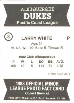 1983 TCMA Albuquerque Dukes #8 Larry White Back
