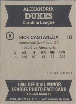 1983 TCMA Alexandria Dukes #5 Nick Castaneda Back