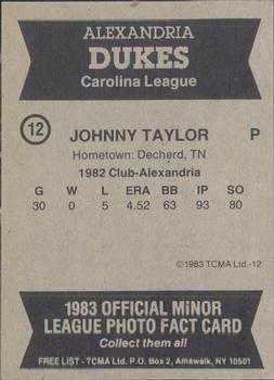 1983 TCMA Alexandria Dukes #12 Johnny Taylor Back