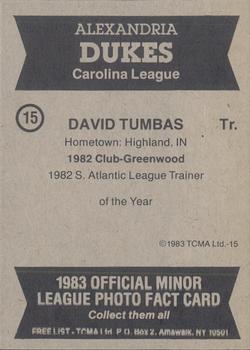 1983 TCMA Alexandria Dukes #15 David Tumbas Back