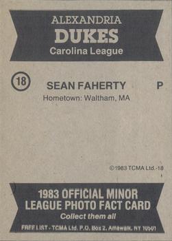 1983 TCMA Alexandria Dukes #18 Sean Faherty Back