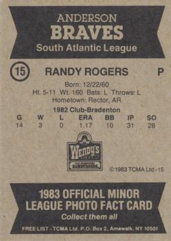 1983 TCMA Anderson Braves #15 Randy Rogers Back