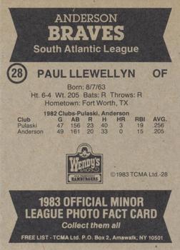 1983 TCMA Anderson Braves #28 Paul Llewellyn Back