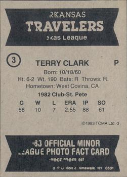 1983 TCMA Arkansas Travelers #3 Terry Clark Back