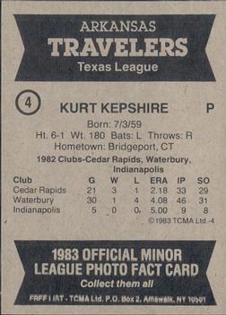 1983 TCMA Arkansas Travelers #4 Kurt Kepshire Back
