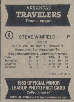 1983 TCMA Arkansas Travelers #8 Steve Winfield Back