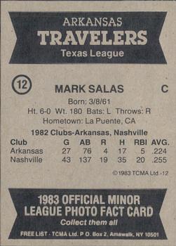 1983 TCMA Arkansas Travelers #12 Mark Salas Back