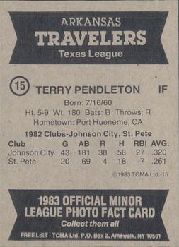 1983 TCMA Arkansas Travelers #15 Terry Pendleton Back