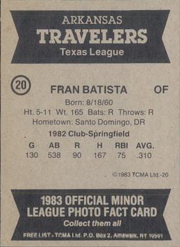 1983 TCMA Arkansas Travelers #20 Fran Batista Back