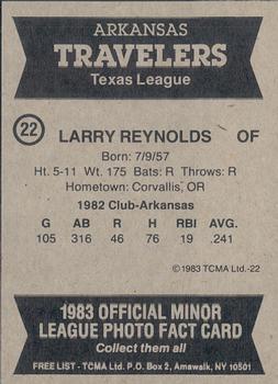1983 TCMA Arkansas Travelers #22 Larry Reynolds Back