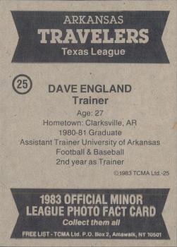 1983 TCMA Arkansas Travelers #25 Dave England Back