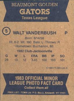 1983 TCMA Beaumont Golden Gators #5 Walt Vanderbush Back