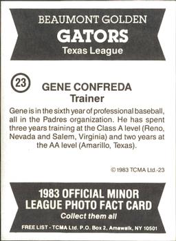 1983 TCMA Beaumont Golden Gators #23 Gene Confreda Back