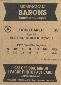 1983 TCMA Birmingham Barons #8 Doug Baker Back