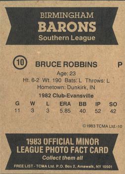 1983 TCMA Birmingham Barons #10 Bruce Robbins Back