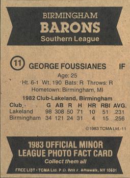 1983 TCMA Birmingham Barons #11 George Foussianes Back