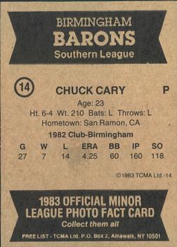 1983 TCMA Birmingham Barons #14 Chuck Cary Back