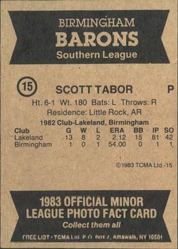 1983 TCMA Birmingham Barons #15 Scott Tabor Back