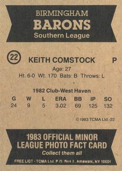 1983 TCMA Birmingham Barons #22 Keith Comstock Back