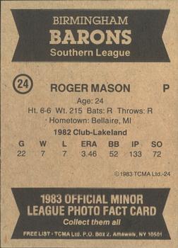 1983 TCMA Birmingham Barons #24 Roger Mason Back