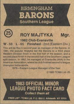 1983 TCMA Birmingham Barons #25 Roy Majtyka Back