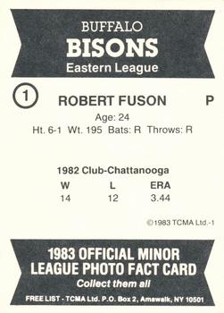 1983 TCMA Buffalo Bisons #1 Robin Fuson Back