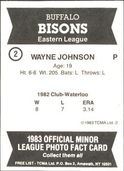1983 TCMA Buffalo Bisons #2 Wayne Johnson Back