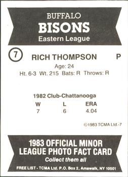 1983 TCMA Buffalo Bisons #7 Rich Thompson Back