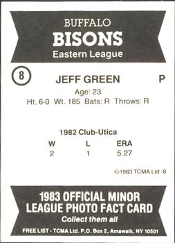 1983 TCMA Buffalo Bisons #8 Jeff Green Back
