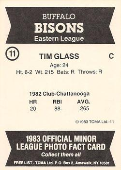 1983 TCMA Buffalo Bisons #11 Tim Glass Back