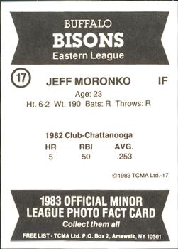 1983 TCMA Buffalo Bisons #17 Jeff Moronko Back