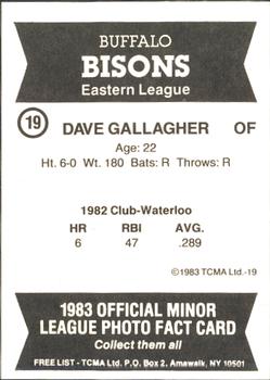 1983 TCMA Buffalo Bisons #19 Dave Gallagher Back