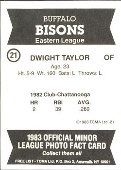 1983 TCMA Buffalo Bisons #21 Dwight Taylor Back