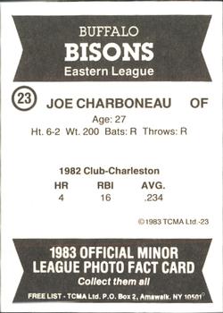 1983 TCMA Buffalo Bisons #23 Joe Charboneau Back