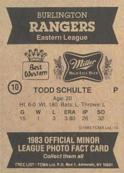 1983 TCMA Burlington Rangers #10 Todd Schulte Back