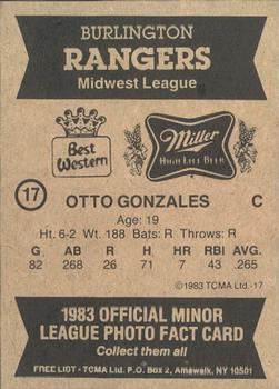 1983 TCMA Burlington Rangers #17 Otto Gonzalez Back
