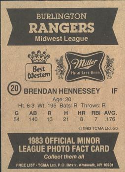 1983 TCMA Burlington Rangers #20 Brendan Hennessy Back
