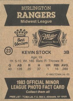 1983 TCMA Burlington Rangers #23 Kevin Stock Back