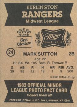 1983 TCMA Burlington Rangers #24 Mark Sutton Back