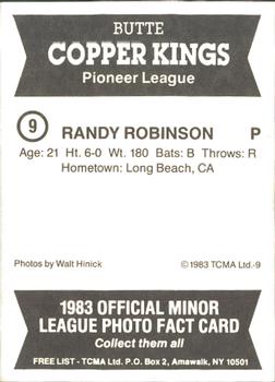 1983 TCMA Butte Copper Kings #9 Randy Robinson Back