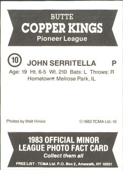 1983 TCMA Butte Copper Kings #10 John Serritella Back