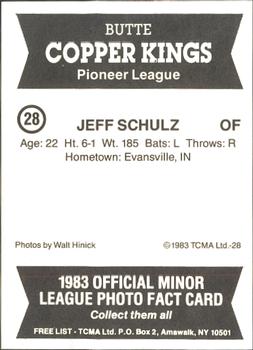 1983 TCMA Butte Copper Kings #28 Jeff Schulz Back