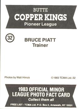 1983 TCMA Butte Copper Kings #32 Bruce Piatt Back