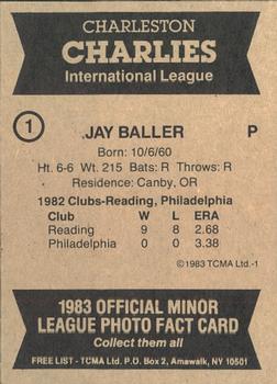 1983 TCMA Charleston Charlies #1 Jay Baller Back
